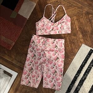 LoveShackFancy x Bandier Pink Floral Sports Bra